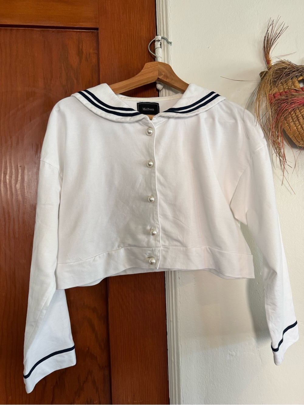 White Button-Front Sailor Crop shirt